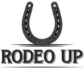 A black and white image of the rodeo up logo.
